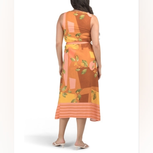 NWT - Le Ragazze Italy Linen Blend Burnt Orange Belted Sleeveless Midi Dress - L - Picture 2 of 12
